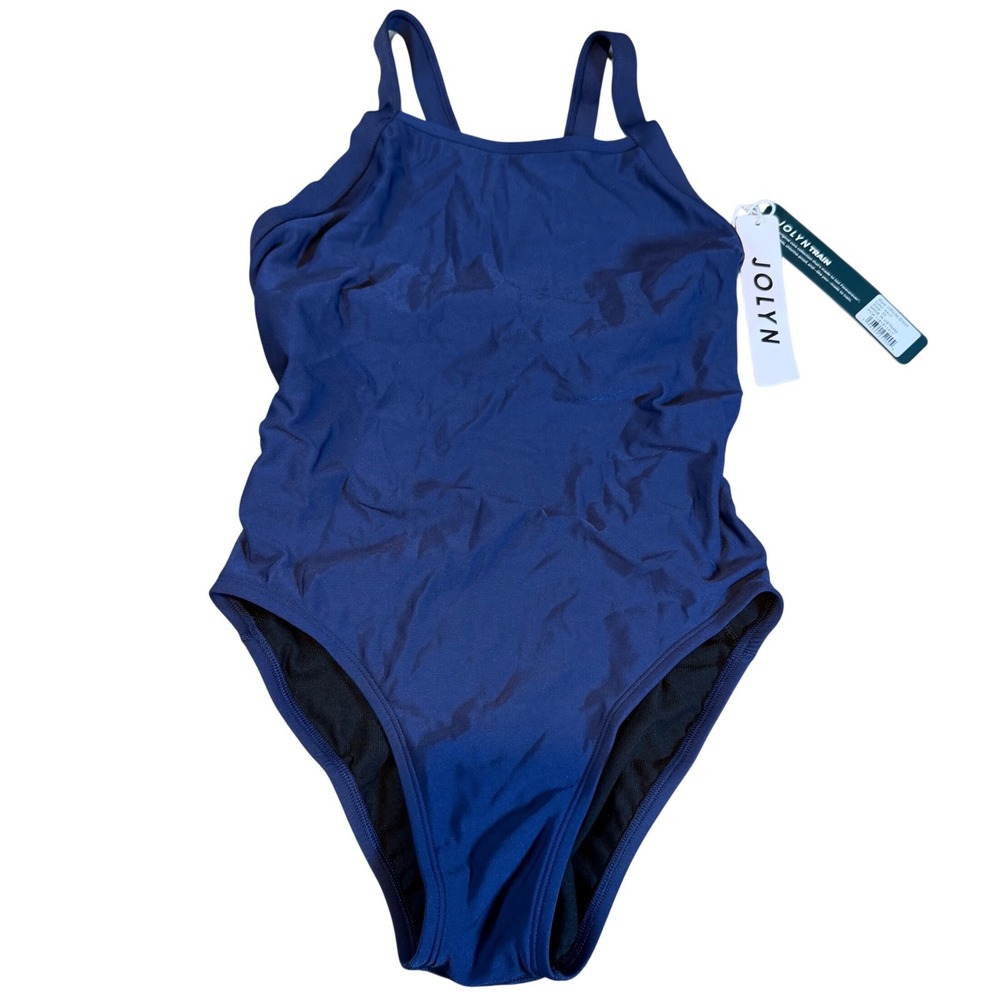 Jolyn Train Caroline One Piece Swimsuit Navy Blue Size 32 NWT